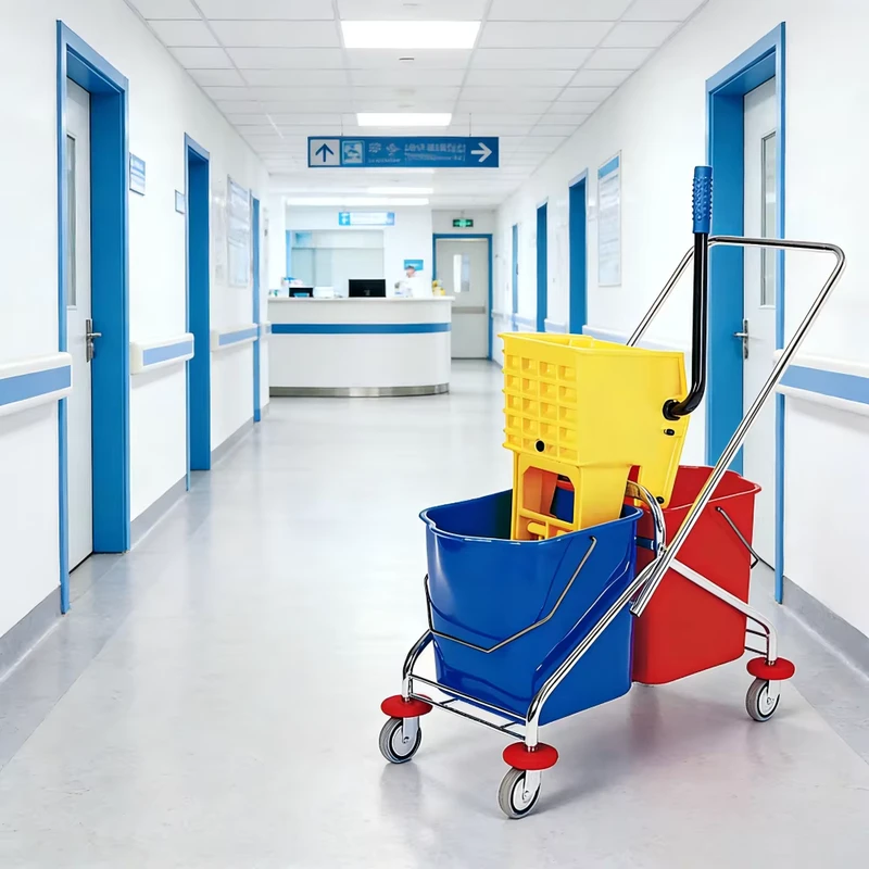 Mop Wringer Bucket 60L Dual Bucket Cleaning Cart Press Wringer Large Wheels and Durable Build Hospital Cleaning Cart