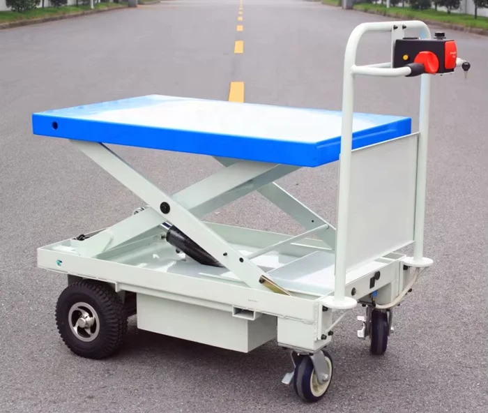 Motor Double Handles Platform Utility Cart for Materials Handling Power Cart with Electric Scissors Lift