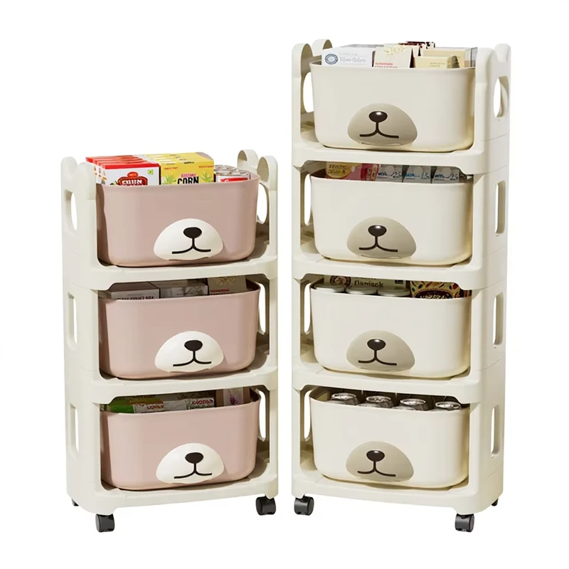 Movable 2 tier Rotatable Removable Bookshelf Children’s Storage Rack Reading Household Trolley Wheeled Floor Simple Bookcase