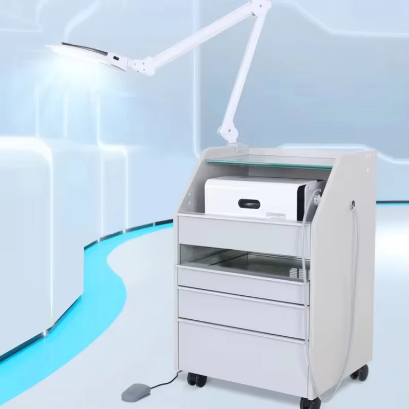 Movable Glass Glow Pedicure Trolley Wood Cart for Nail Beauty Salon Furniture & Equipment