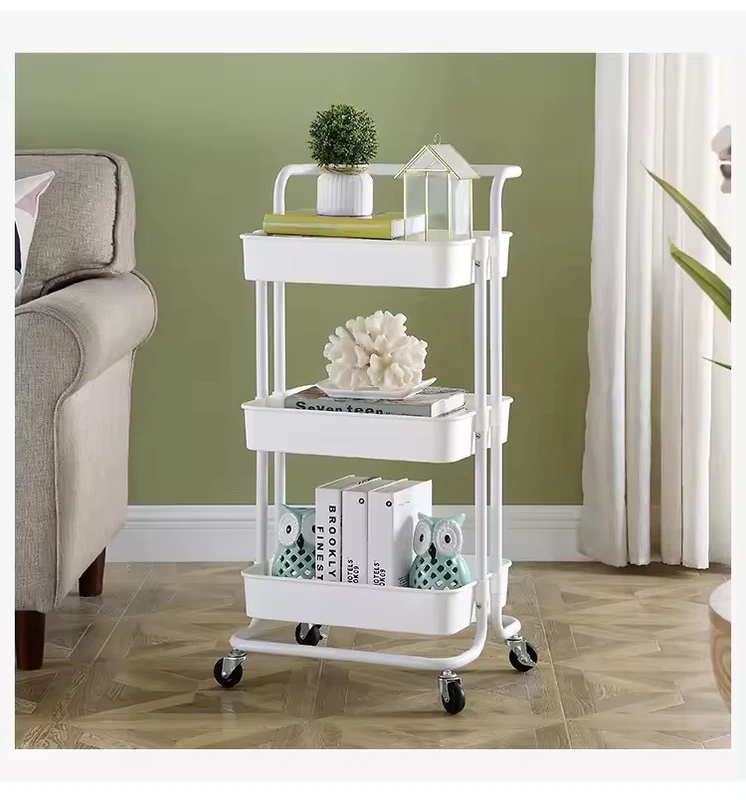 Movable Home Storage Rack Utility Big Loading Capacity Antiskid 4 Wheels Rolling Trolley Cart