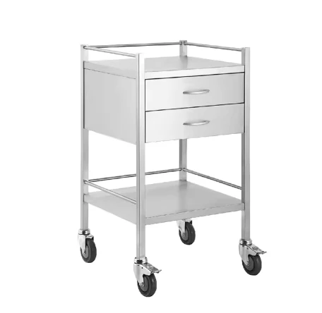 Movable Stainless Steel Hospital Medical Emergency Trolley Treatment Cart 2 Drawers 2 Shelves Multi Function