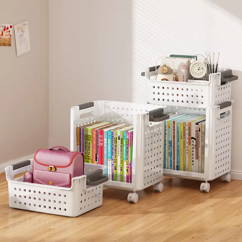 Movable Trolley Schoolbag Rack Multi Layer Book Storage Under Table Standing Type Plastic Household Sundries Organizer