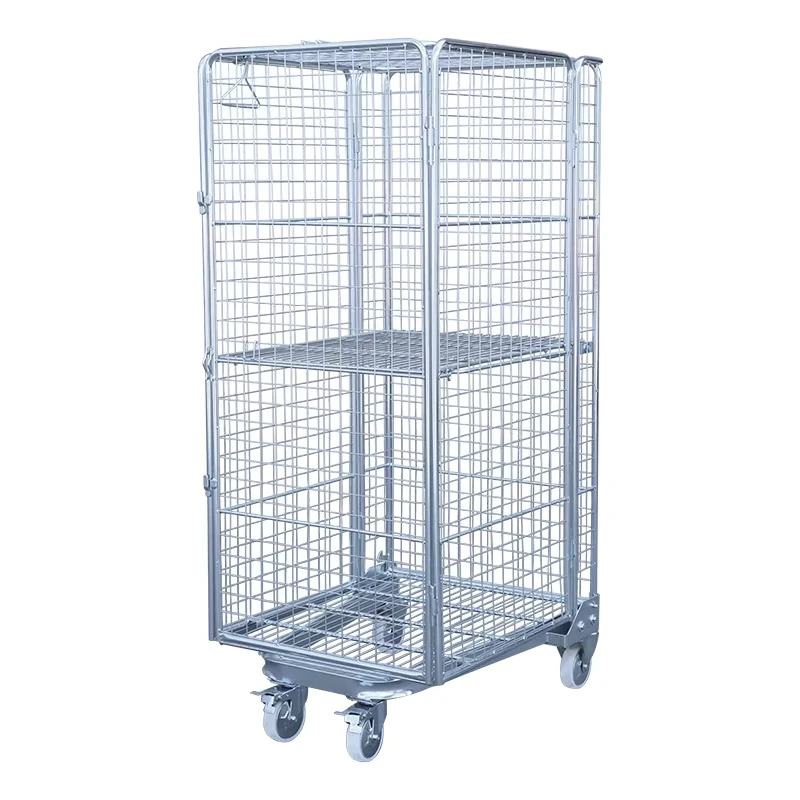 Movable Warehouse Transport Trolley Wire Cage Steel Roll Cage with Wheels