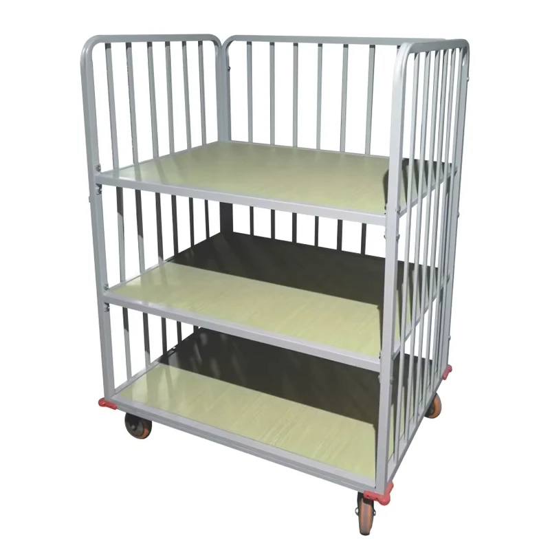Movable and Loadable Three Layer Cutting Car Warehouse Storage Transport Three Side Folding Roll Container Cage Trolley