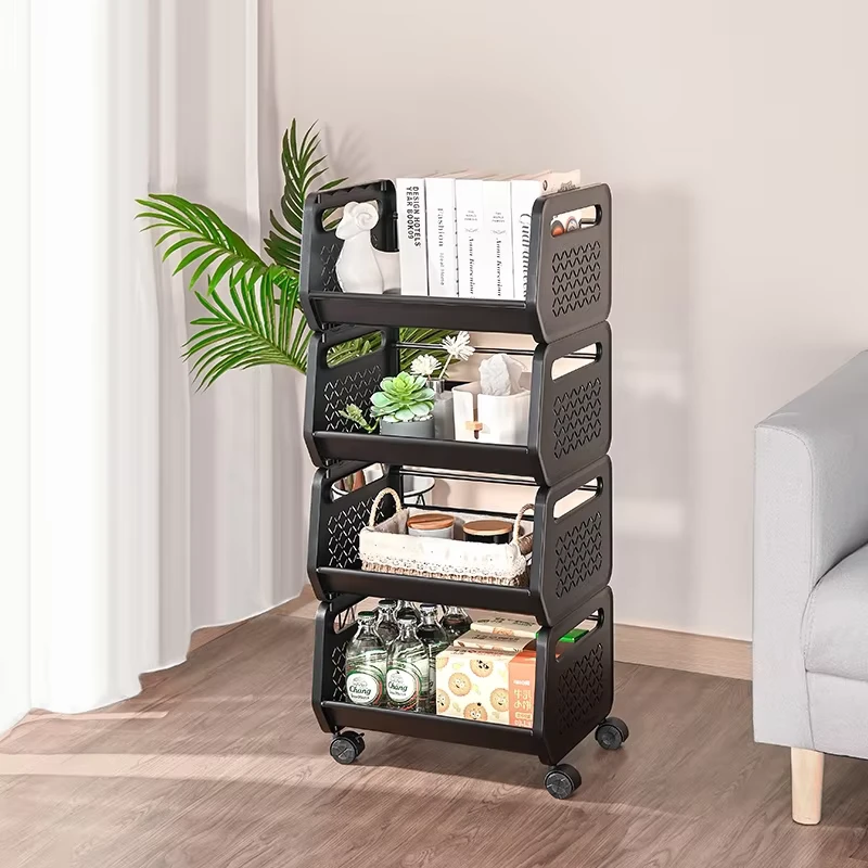 Mult function Rolling Cart 3 4 5 Tier Non tool Assembly Storage Trolley for Kitchen Bathroom Living Room