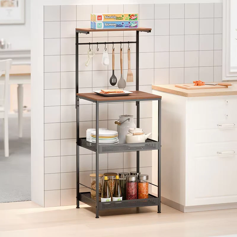 Multi Angle Kitchen Trolley Utility Cart Household Storage Rack With 2 Basket & Adjustable Feet