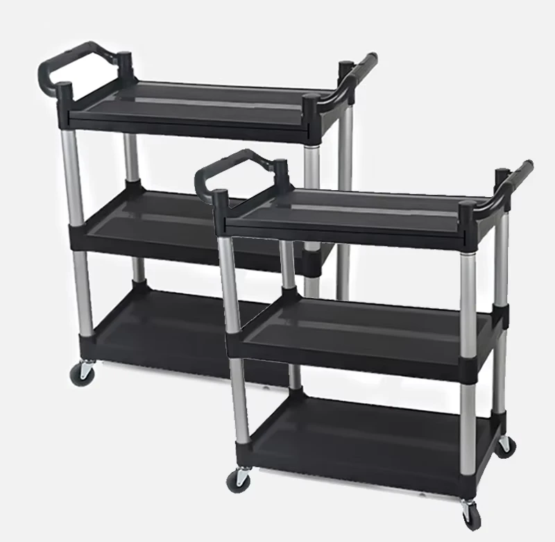 Multi Clean Cart Luxury Three Layer Plastic Restaurant Service Cart with 4 Wheel Locking Caster for Hotel Room Service