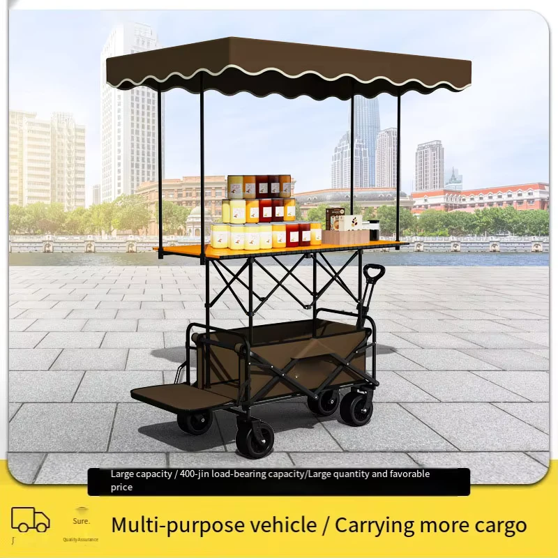 Multi Foldable Heavy duty Camping Cart with Oversized Canopy Ultra high Retractable Liftable Table for Outdoor Picnics Beach