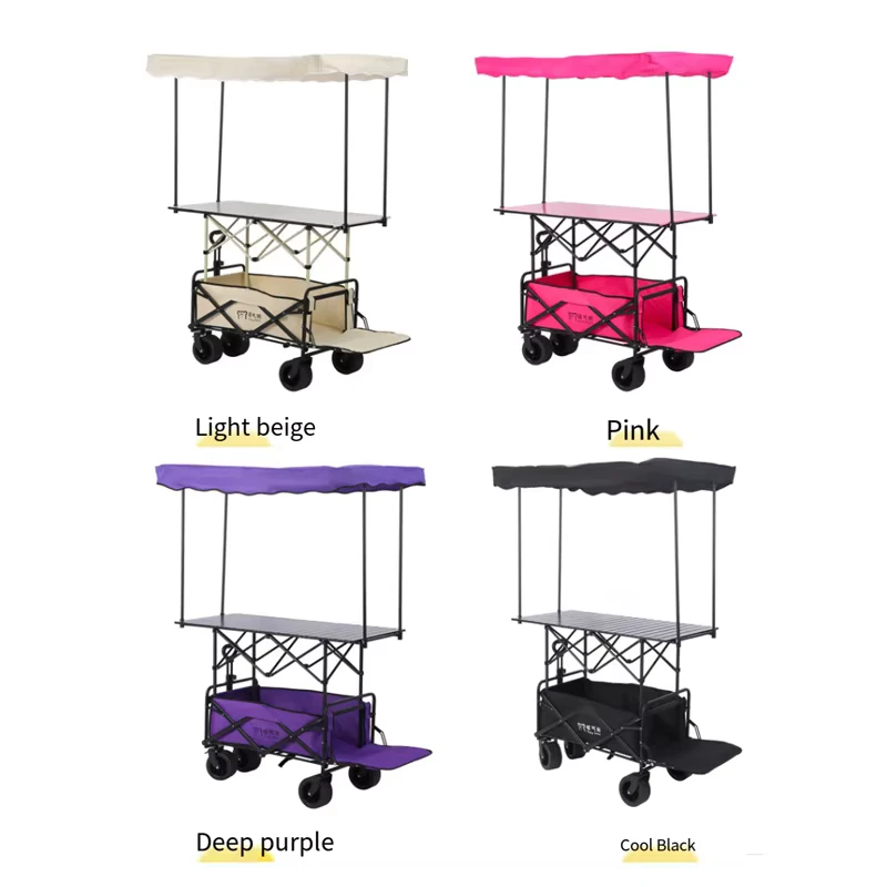 Multi Foldable Heavy duty Four Wheel Shopping Camping Cart Oversized Canopy Ultra high Retractable Liftable Table Outdoor