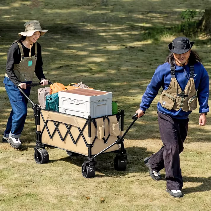 Multi Function Gathering Style Outdoor Metal Trolley Folding Storage Extra Large Picnic Trailer Camping Car 600D