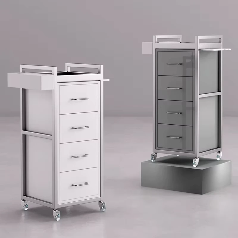 Multi Function Modern Stainless Steel Beauty Salon Trolley 4 Wheel Durable Easy Moving Hairdressing Hand Cart Manicure Storage