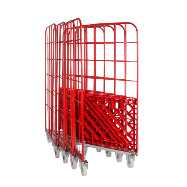 Multi Function Supermarket Warehouse Wheeling Detachable Roll Storage Cage Container Plastic Base 350kg Load Capacity Carbon