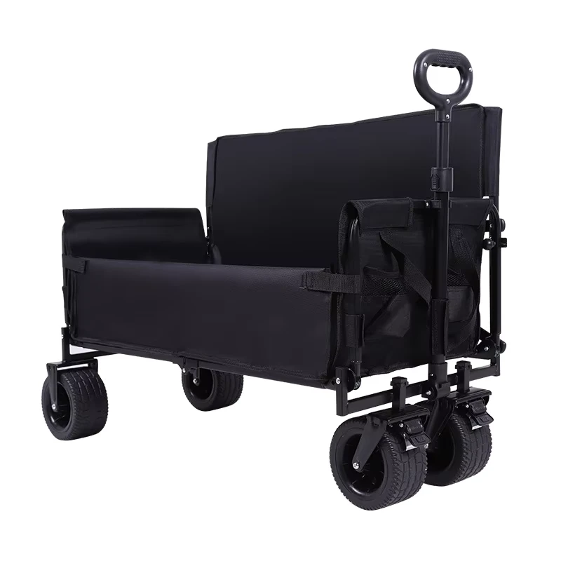 Multi Functional Camping Sofa Cart Wheeled Folding Utility Cart with Swivel Wheels Foldable Fishing Cart Black