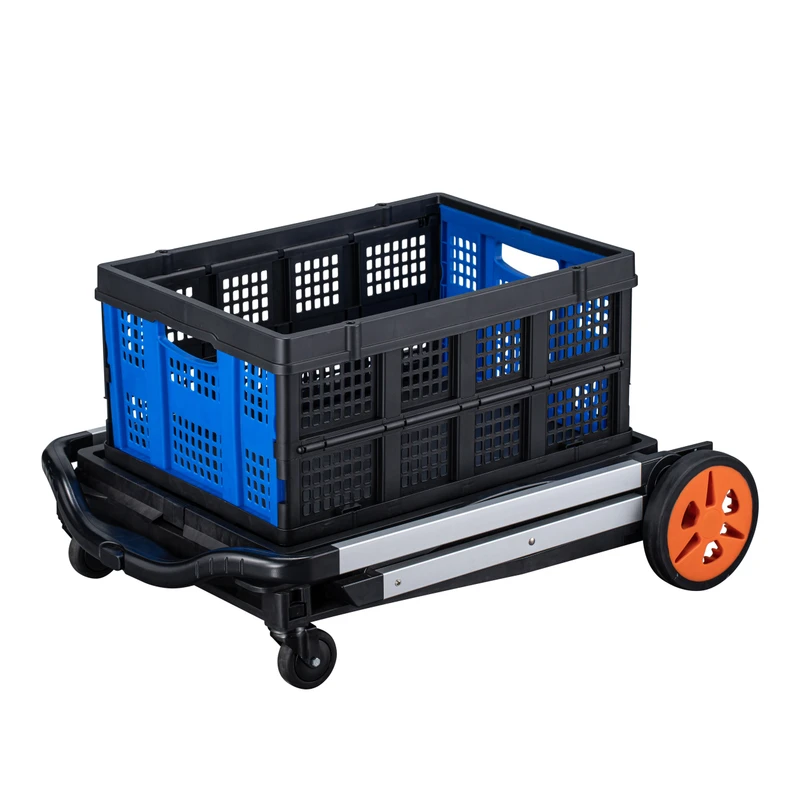Multi Functional Collapsible Outdoor Two Tier Shopping Cart Storage Service Cart Folding Utility Trolley With Storage Crate