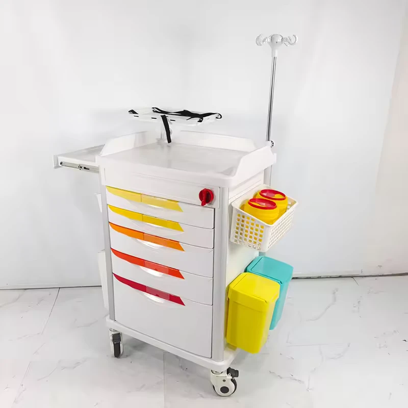 Multi-Functional Crash Cart Emergency Medical Trolley with Oxygen Tank Holder and CPR Board for Hospital Emergency Department