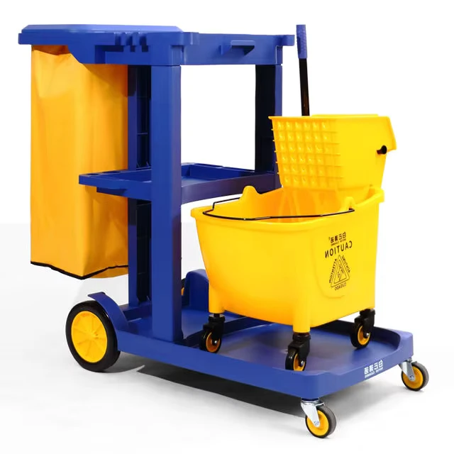 Multi Functional Hotel Linen Cart Sanitation Dedicated Work Trolley Guest Room Cleaning Entrance Bucket Feature 500 lb Capacity