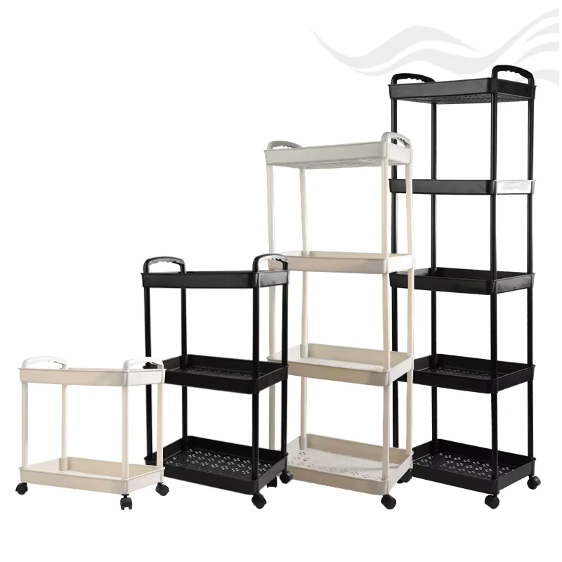 Multi Functional Movable 2 3 4 5 Tier Plastic Rolling Utility Cart Storage Trolley Kitchen Storage Cart Organizer With Wheels