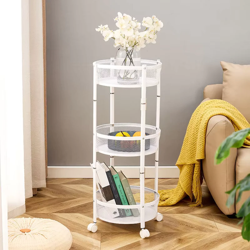 Multi Layer Household Storage Rack Kitchen and Living Room Mobile Snack Trolley Metal Wheeled Floor Rack