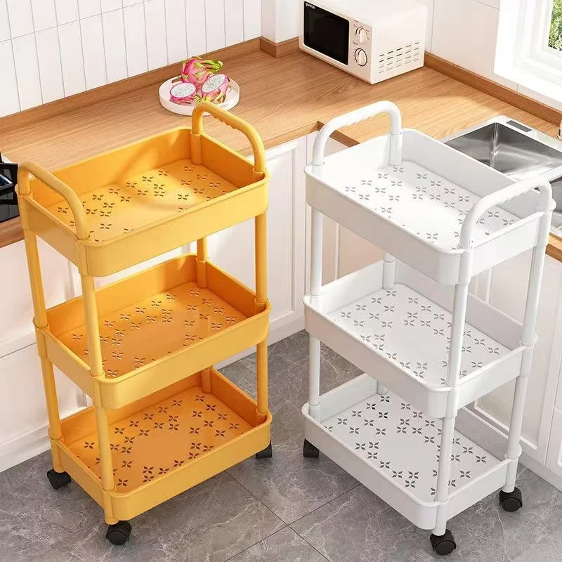 Multi Layer Household Storage Rack Wheeled Trolley Design for Living Room Bathroom Mobile Snack Storage Solution