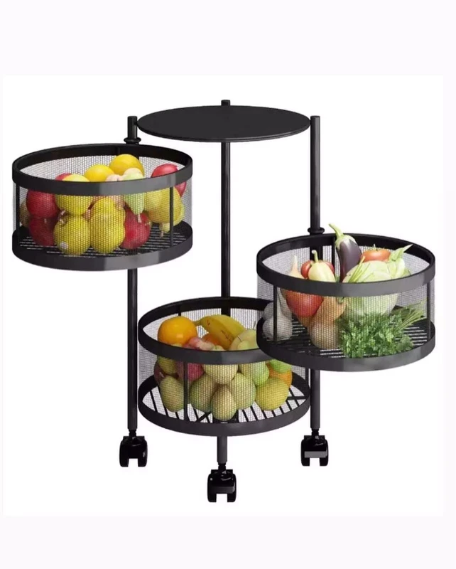 Multi Layer Kitchen Rotating Trolley 360 Rotating Shelf Vegetable Storage Trolley Home Storage & Organization Metal Carbon Steel