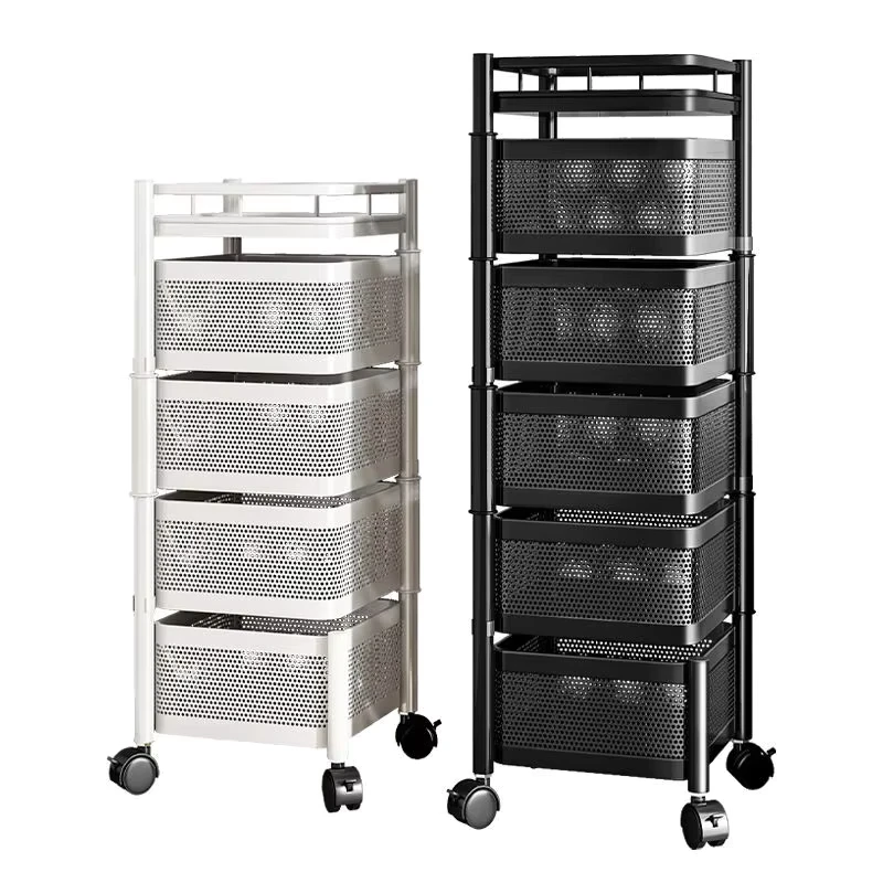Multi Layer Metal Kitchen Storage Rack Rotating Household Rack with Multiple Functional Storage Shelves