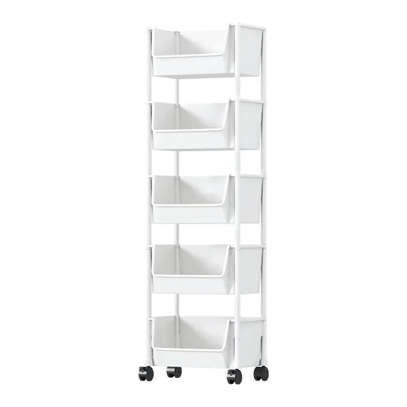Multi Layer Mobile Bookshelf Home Kitchen Fruit Vegetable Rack Living Room Storage Snack Floor Basket Rack Storage