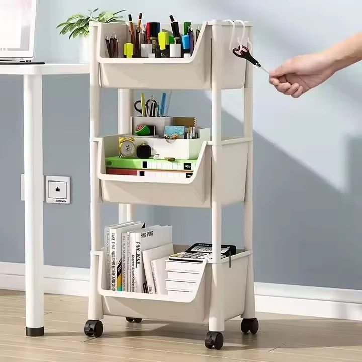Multi Layer Mobile Bookshelf Home Kitchen Fruit Vegetable Rack Living Room Storage Snack Floor Basket Rack Storage