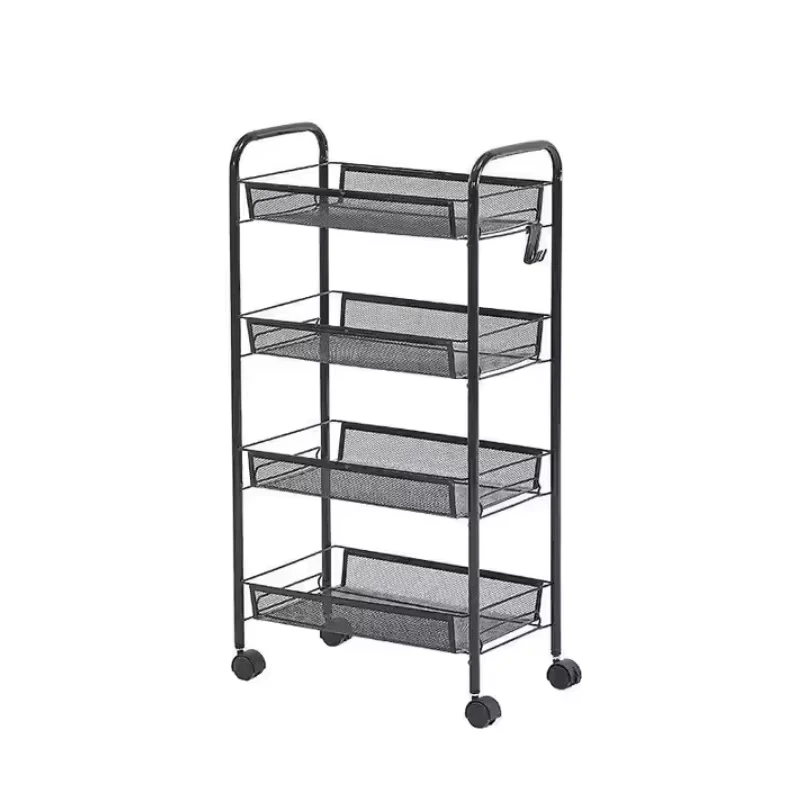 Multi Layer Mobile Household Storage Rack Metal Kitchen Floor Shelving Trolley for Vegetable Snacks Storage