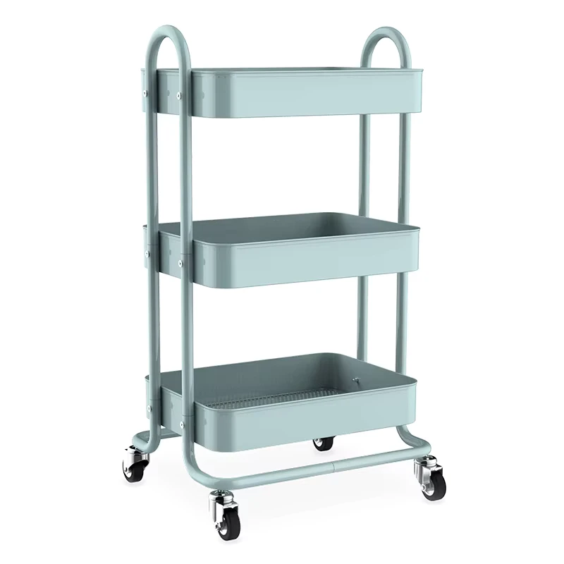 Multi Layer Movable Small Cart Storage Rack Household Metal Kitchen Floor Rack Living Room Snack Storage Trolley