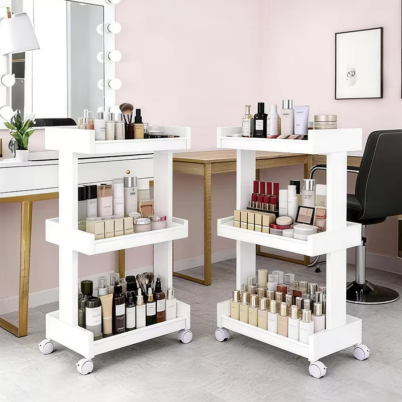 Multi-Layer Plastic Portable Sliding Trolley Cart Holders Storage Rack for Home Bathroom Use