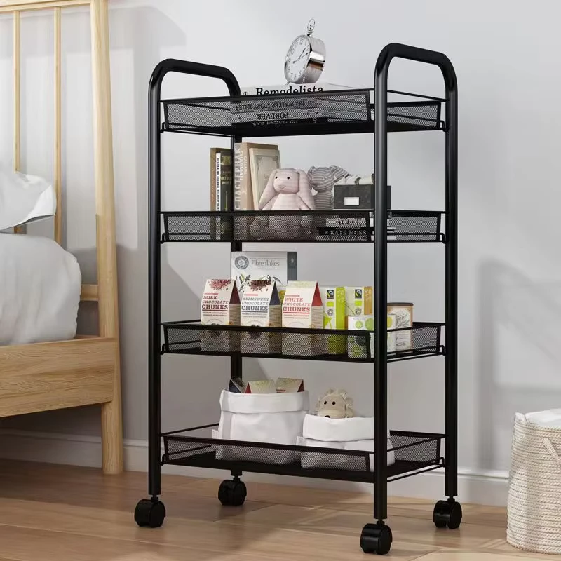 Multi Layer Removable Metal Kitchen Rack Floor Standing Trolley Multi Functional Vegetable Basket Household Storage Cart for