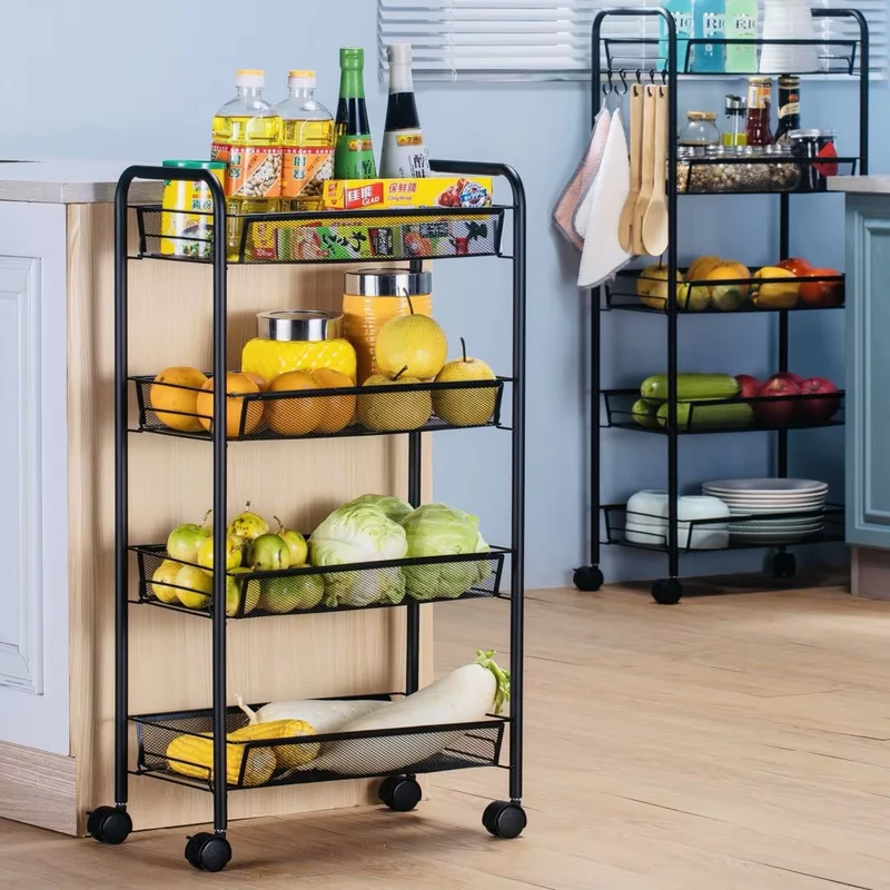 Multi Purpose 4 Tier Rolling Storage Rack Organizer Utility Trolley Storage Cart for Kitchen Home