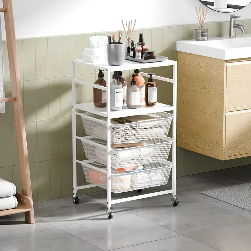 Multi Purpose Household Storage Rack Bathroom Metal Utility Trolley Makeup 5 Tiers Rolling Organizer Cart with 3 Drawers