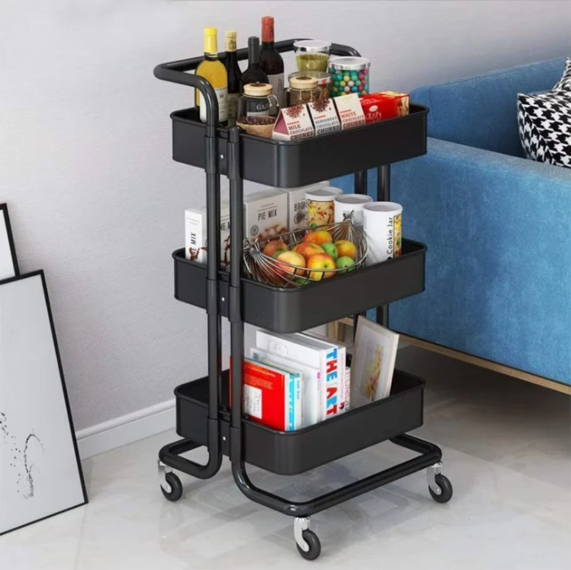 Multi Purpose Household Utility Trolley Storage Shelf Cart Carbon Steel 3 Tier Organizer Rack for Kitchen Bathroom Office