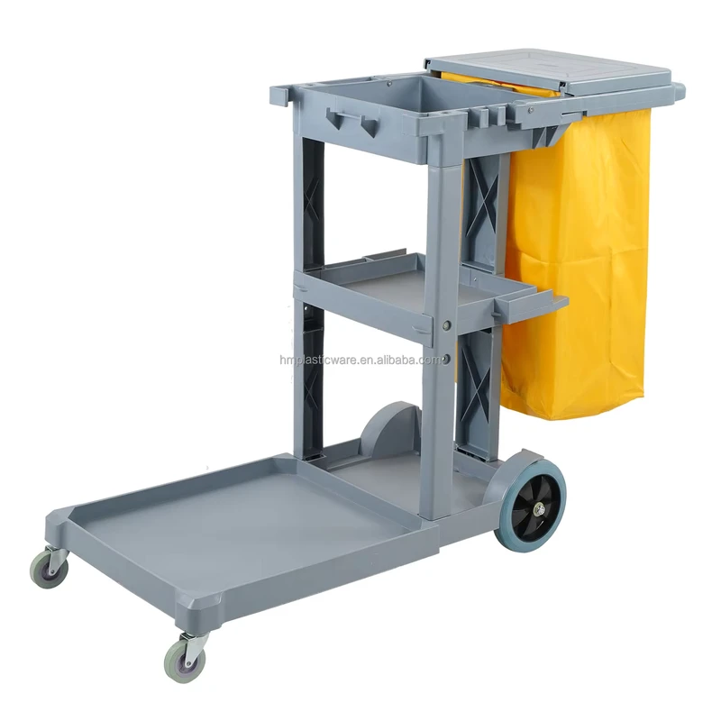 Multi-Purpose Plastic Maid Janitor Cart Housekeeping Cleaning Trolley for Hotel and Restaurant Utility Cart for Room Service