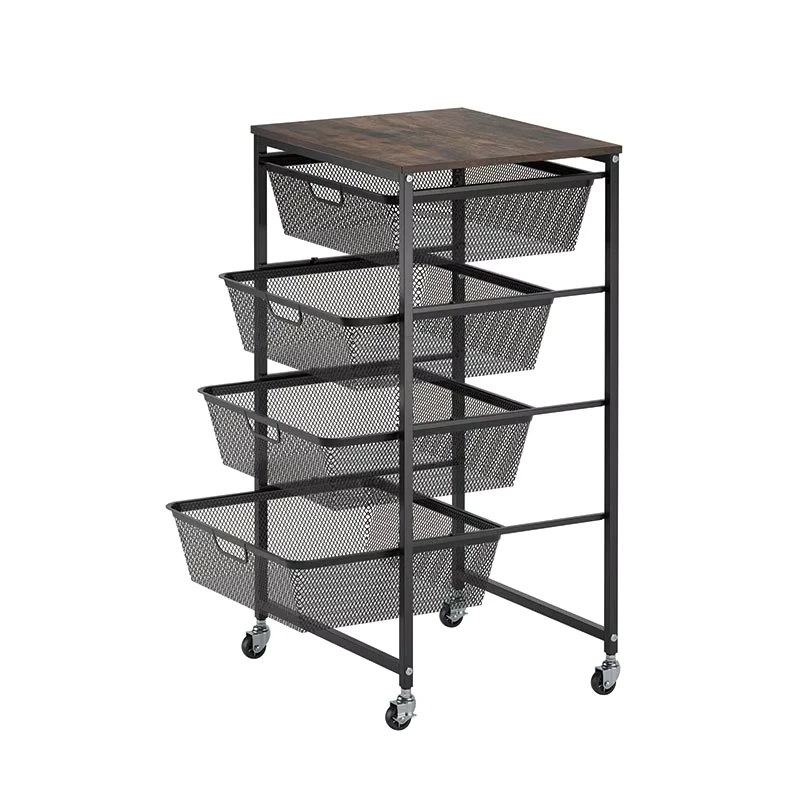 Multi Purpose Storage Cart 4 Tiers Drawer Utility Trolley Household Organizer Rack for Bathroom Kitchen Living Room