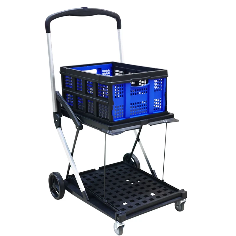 Multi Use 2 Tier Folding 198 Lbs Capacity Collapsible Utility Storage Cart with Wheels for Grocery Luggage Moving Office Use