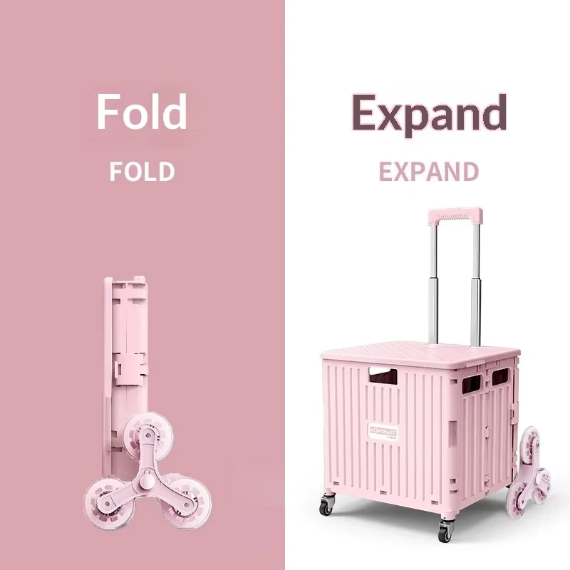 Multi color Optional Supermarket Shopping Cart Ladder Folding Grocery Small Trolley Household Four wheel