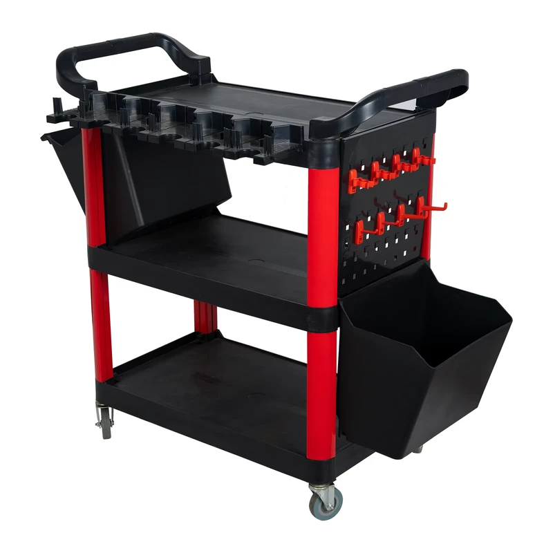 Multi function Auto Repair 3 Shelf Storage Hand Push Plastic Tool Cart Cleaning Car Detailing Rolling Trolley Cart