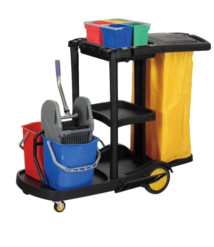 Multi-function Plastic Hotel Room Cleaning Trolley Service Tool Janitor Cart with 4 Rubber Wheels Sturdy and Durable