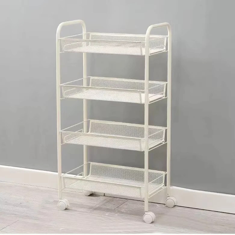 Multi function Rotating Rack 4 tier Pink Metal Utility Rolling Cart Storage Kitchen Organizer Trolley Cart for Microwave Oven