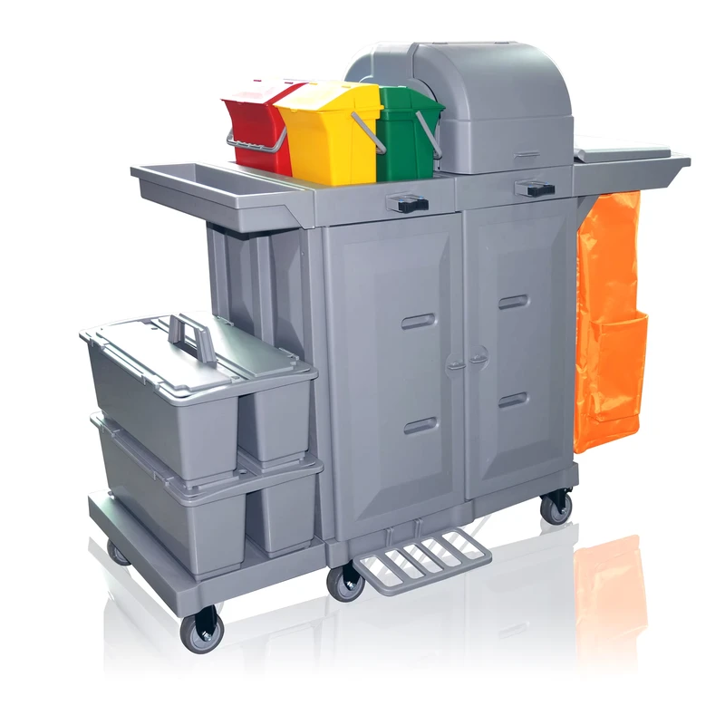 Multi-function Service Janitor Cart White Gray Plastic Hotel Maid Restaurant Hospital Multi-purpose Cleaning Trolley