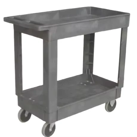 Multi functional 2 Shelf Tray Top Service Cart Industrial Heavy Duty Utility Cart 500 lb Load Capacity for Warehouse