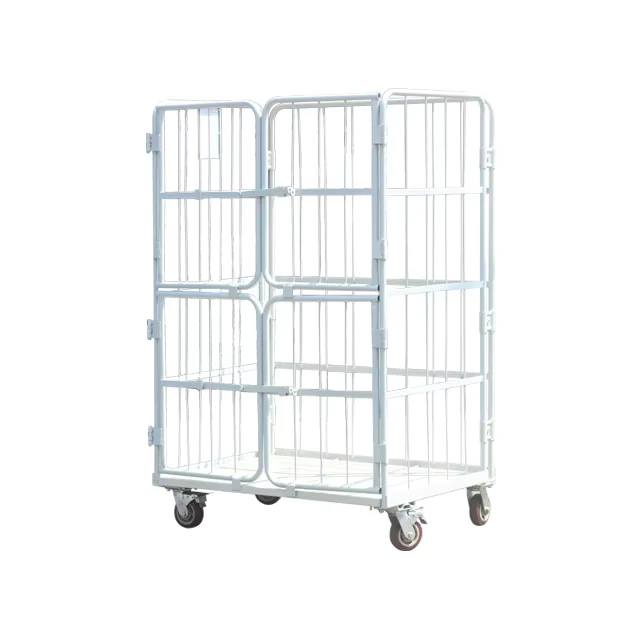 Multi functional Collapsible Nesting Logistic Mesh Roll Cages Hand Push Trolley Tooling Cart with Wheels