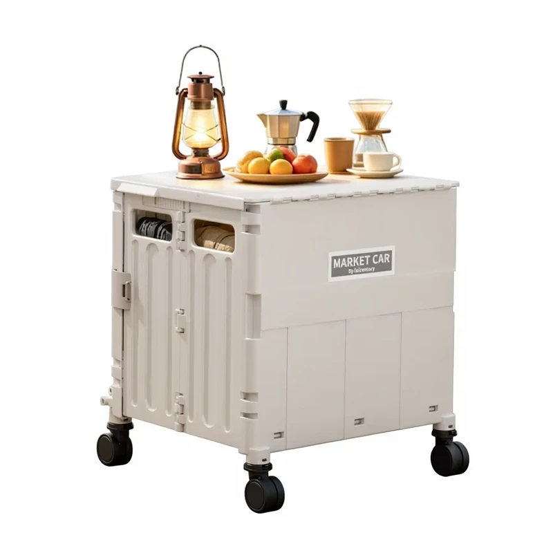 Multi functional Foldable 4 Wheels Telescopic Handle PP Material Eco Friendly Kitchen Storage Containers