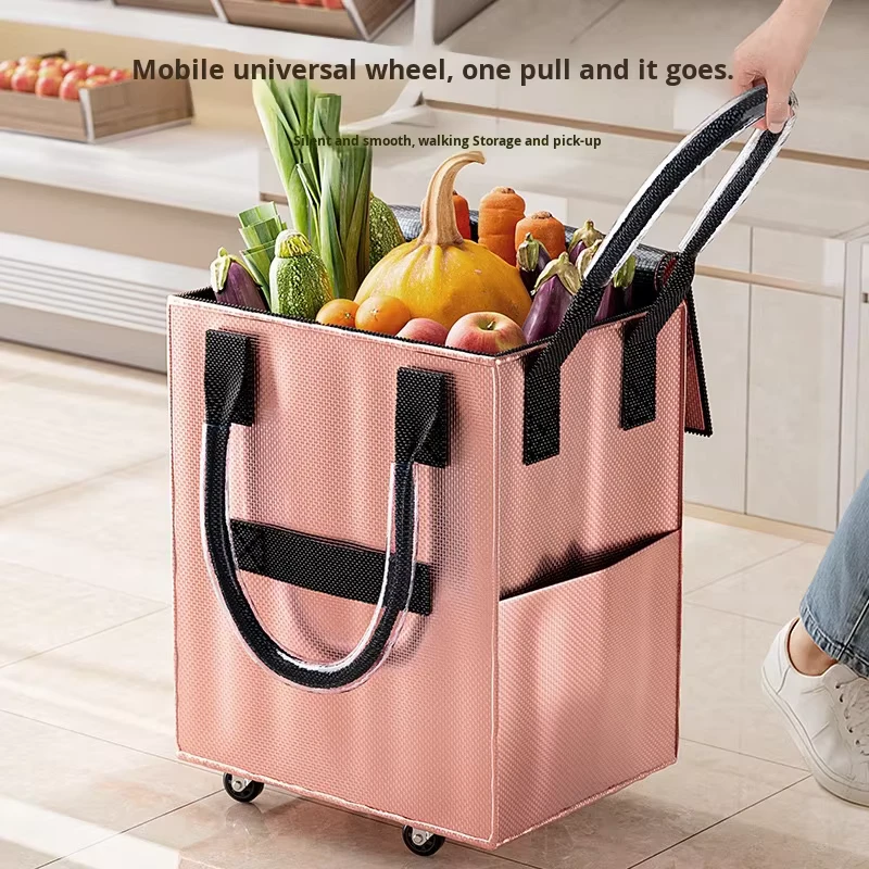 Multi functional Household Trolley Foldable Rolling Shopping Cart with Wheels Portable Movable Grocery Storage Bag for Kichen