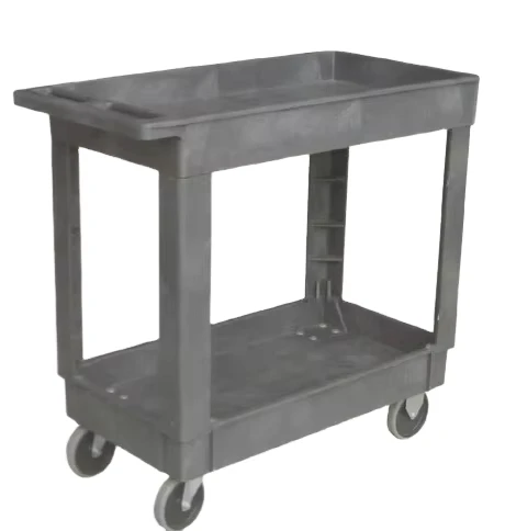 Multi functional Industrial Plastic Platform Service Cart Two Shelves Storage Trolley Utility Cart Transportation