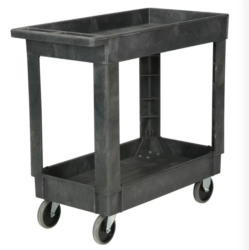 Multi-functional Industrial Plastic Platform Service Cart with Two Shelves Four-Wheel Storage Trolley and OEM Customization
