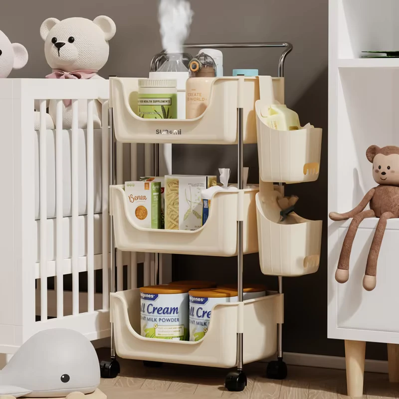 Multi functional Modern PP Plastic Storage Rack Trolley Five Layers Iron Wheels 6 10L Capacity Movable Household Bedroom Living